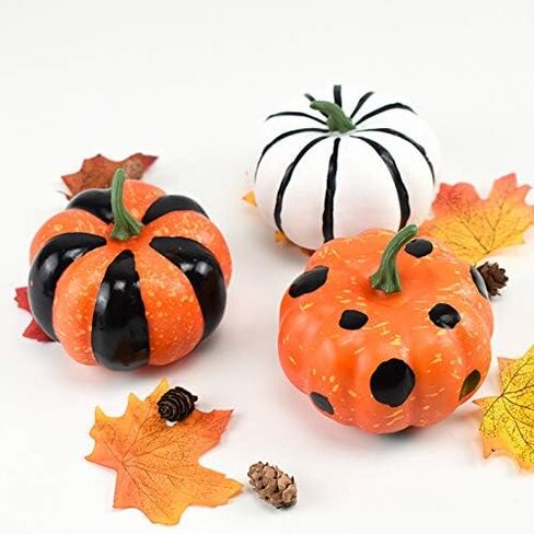 6 قطع من القرع الاصطناعي للحصاد الريفي في الخريف والخريف وعيد الشكر وعيد الهالوين وديكور القرع الزائف في المنتصف وخطوط القرع والبقع، قرع أبيض للديكور in Kuwait