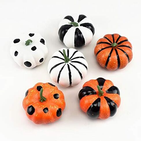 6 قطع من القرع الاصطناعي للحصاد الريفي في الخريف والخريف وعيد الشكر وعيد الهالوين وديكور القرع الزائف في المنتصف وخطوط القرع والبقع، قرع أبيض للديكور in Kuwait