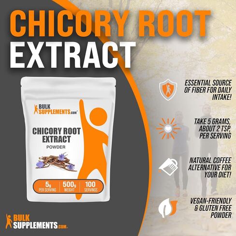BulkSupplements.com Chicory Extract Powder - Chicory Root Supplement, Chicory Root Powder - Fiber Supplement, Gluten Free, 5g per Serving, 500g (1.1 lbs) (Pack of 1) in Saudi Arabia