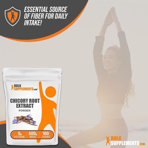 BulkSupplements.com Chicory Extract Powder - Chicory Root Supplement, Chicory Root Powder - Fiber Supplement, Gluten Free, 5g per Serving, 500g (1.1 lbs) (Pack of 1) in Saudi Arabia