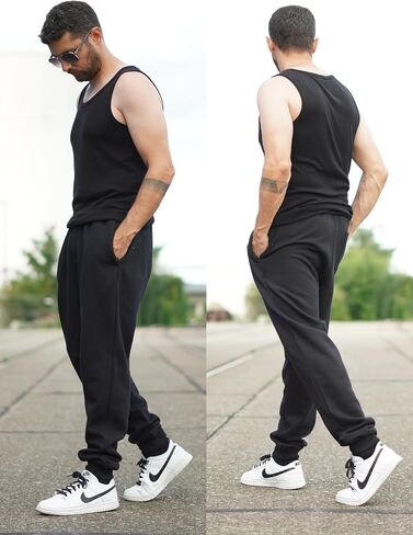 PINSPARK Men's Sweatpants Joggers with Zipper Pockets Fleece Lined Jogger Pants Mens Sweat Pants Gym Workout Jogging Sweats in Saudi Arabia