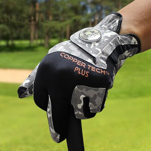 Copper Tech Men's Golf Gloves Right Hand - Camouflage Golf Glove with Ball Marker - Perfect for Summer Golfing - 100% AAA Synthetic Tacky Leather Only (Hand Orientation: Right, X-Large) in Saudi Arabia