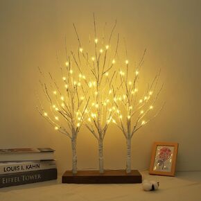 Lighted Birch Tree for Christmas Decor, Tabletop Decorations Indoor with Remote Timer, 3 Pack 72 LED Plug-in Artificial Tree Lights, Fairy Light Spirit Tree for Home Wedding Bedroom (Warm White)