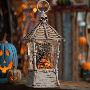 Halloween Snow Globe Lantern, Black Cat Pumpkin Skull Halloween Decorations, Battery Powered & USB Powered Glittering Halloween Lights with Music for Fall Halloween Festival Party Gifts and Decor