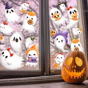 Quera Halloween Window Clings Decals Stickers Ghost Boo Spooky Season Double Sided Silhouette Decorations for Kids Halloween Party Car Room Window Glass Showcase 6 Sheet