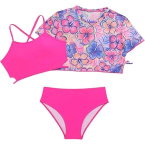 Milumia Girl's 3 Piece Swimsuits Triangle Halter Bikini Bathing Suits with Coverup Top
