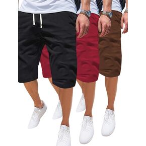 3 Pack Men's Casual Shorts in Assorted Colors, Elastic Waist with Pockets, for Daily Wear