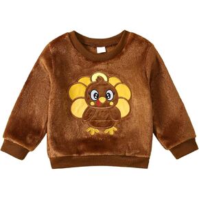 Halloween/Thanksgiving Toddler Girl/Boy Outfits Pumpkin/Turkey Sweatshirt Fuzzy Fleece Clothes Fall Winter Clothes