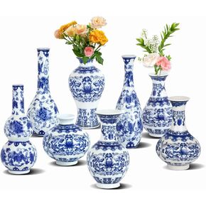 Set of 8 Chinoiserie Vase Blue and White vases Home Decor Blue Bud vases for Home Table Decor Centerpieces Living Room Bookshelf