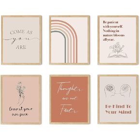 TwoDays Boho Office Decor, Positive Affirmation Posters for Classroom, Therapy Quotes for Women, Bohemian Inspirational Wall Art for Bedroom, Chic Psychology Prints (8" x 10", Set of 6, UNFRAMED)