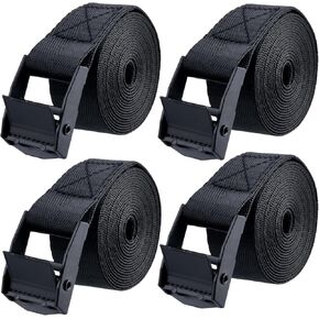 JEELAD Tie Down Straps Lashing Straps Hold Down Strap with Zinc Alloy Lock Buckle 4 Pack (0.98'' x 118'', Black)