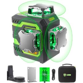 LG-3DM Green Beam Laser Level, Self-Leveling 3x360° Cross Line Laser for Construction and Picture Hanging, 5200mAh Built-in Rechargeable Battery, Type-C Cable, Magnetic Rotating Stand Included