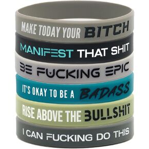 Edgy Motivational Silicone Bracelets for Adults (Set of 6) - Unisex Fit for Men and Women