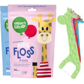SMARTLIFECO Biodegradable Kids Flossers - Unflavored Dental Floss Picks for Children | Fluoride & Plant Based | Natural Fun Animal Flossing Sticks for Toddlers Teeth | Eco Friendly Compostable, 200pk