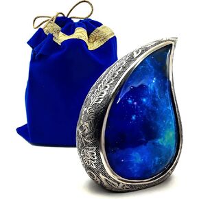 Teardrop Hand Engraved Urns for Human Ashes, Funeral Cremation Galaxy Urn Teardrop Memorial Keepsake for Adults, 6 inches with Velvet Bag