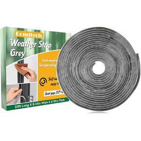 33 Ft Gray Self-Adhesive Weather Stripping Door Seal, Window Soundproofing Outside Noise, for Sliding Glass Doors and Windows, Windproof, Waterproof, Dustproof, 0.35'' Wide x 0.35'' Thick