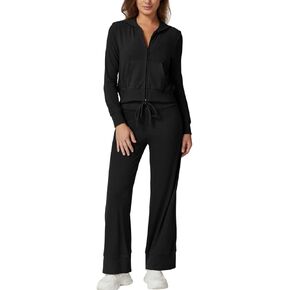 QINSEN Women's Two Piece Outfits Long Sleeve Full-Zip Hoodie and Wide Leg Pants Tracksuit Lounge Matching Set