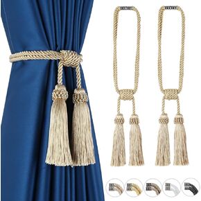 Fenghuangwu Magnetic Curtain Tiebacks 2Pack Tassel Curtain Tieback Modern Handmade Tie Backs,Decorative Tassel Holdback for Draperies,Window Decor