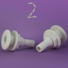 2 Pcs 1" Marine ABS Plastic Thru-Hull Fittings for Boats,Through Hull Connectors, Boat Plumbing Accessories, Drain Connectors for Yachts and Marine Vessels