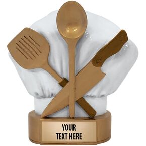 5 1/4" Chef Sculpture, Chef Cooking Sculptures with Customized Text Prime Bronze