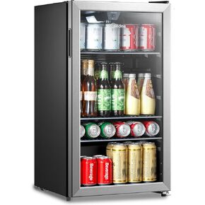 Midea MERV115T3AST 115 Cans Beverage Refrigerator with Adjustable Temperature, Removable Glass Shelf, LED Light, Silver