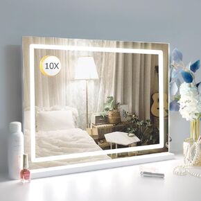 Paton Hollywood Vanity Mirror Makeup Mirror with Lights,10X Magnification LED Lighted Vanity Mirror with USB Charging,3 Color Lighting Modes,Vanity Mirror for Bedroom,Tabletop or Wall-Mounted,White
