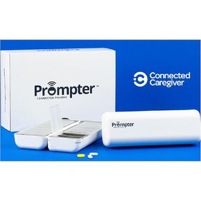 Prompter Connected Pillbox, Smart Pill Reminder Management with Lights, Cell Alerts, Caregiver Monitoring and Notifications for Potential Missed Doses, Organize Pills, No Smart Phone Needed!