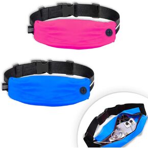 Running Belt for Waterproof Slim Running Belt Fanny Pack Ultra Light Waist Pack Bag Adjustable Running Waist Pouch Phone Holder for Hiking Cycling Workout Sports with Headphone Port (Blue and Pink)