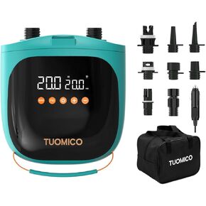 Tuomico 20PSI Paddle Board Pump Sup Air Pump Electric Portable Inflator & Deflator, Auto-Off, Air Compressor for Inflatable Stand-up Paddleboard Kayak Wing Kite with 12V DC Car Plug-in Adapter