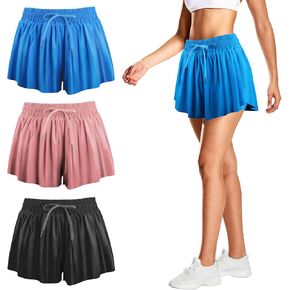3 PCS Flowy Shorts,Butterfly Shorts with Spandex Liner,Flowy Athletic Shorts with Pocket for Girls Women Gym Yoga