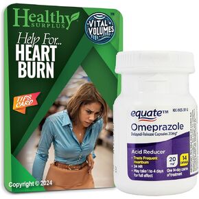 Equate Omeprazole 20mg 14-Day Course of Treatment and Vital Volumes Heartburn Tips Card - Bundle