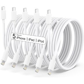 USB C to Lightning Cable Apple MFi Certified 5 Pack/6 FT iPhone Charger Fast Charging White Flow Silicone Cord for iPhone 14 13 12 11 Pro Max Xr Xs 8