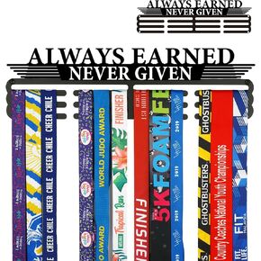 ALWAYS EARNED NEVER GIVEN medal hanger display,wrestling medal hanger display with upgraded 12 big space bar for more medals,medal display with color