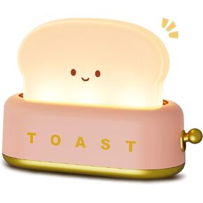 Cute Toaster Lamp with Digital Alarm Clock, Alarm Clock for Kids, 1200mAh Rechargeable Night Light Dimming LED Nightlight Best Gift for Festivals/Graduation/Christmas/Children's Day/Birthday