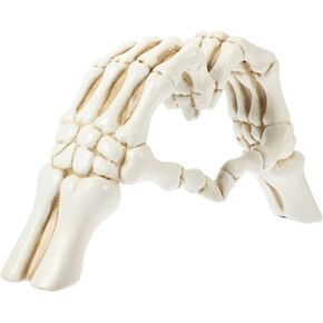 VOSAREA Skeleton Heart Hand Statue Halloween Heart Hand Figurine Resin Heart Hand Sculpture Modern Love Finger Sculpture Abstract Art Sculpture for Hallween Christmas Home Office Table Shelf Ornament