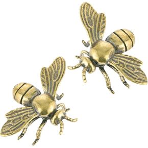 2 PCS Gold Bee Figurines: Vintage Brass Bee Statues Decorative, Brass Animal Ornament DIY Craft, Small Brass Metal Bee Desktop Ornament for Rustic Office Home Decor Wall Art Gift