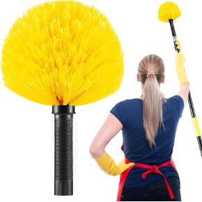 Screw on Cobweb Duster Brush Head | Spider Web Brush for Outdoor and Indoor Web Cleaning, Twist-On Corner Duster Fits Standard US 3/4 Inch Acme Threaded Poles (Pole Not Included) (Yellow)