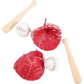 Kisangel 2 Sets of Miniature Baseball Bats Gloves Ball Kit Miniature Sports Items for Crafts Softball Party Favors(Red)