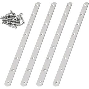 11.5 Inch Stainless Steel Straight Brace, Flat Straight Support, Repair Fixed Bracket Connector, Heavy Duty Furniture Repair Fixing Joint with Screw, 4PCS