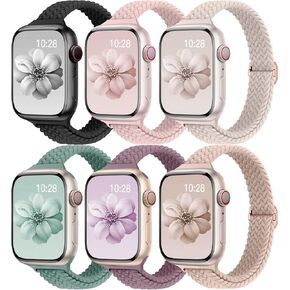 6 Pack Slim Braided Solo Loop Bands for Apple Watch Band 40mm 41mm 38mm 42mm 44mm 45mm 49mm Ultra Women Men stretchy Nylon Elastic Strap Thin Wristband for iWatch Series 9/8/7/SE/6/5/4/3/2/1
