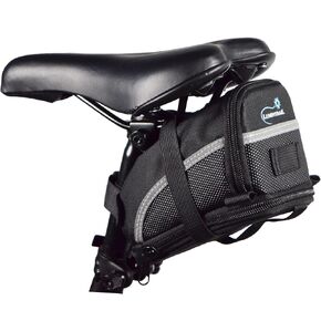 Lumintrail Bike Seat Bag, Bicycle Saddle Bag for Mountain Road Bikes, Expandable Storage Under Seat Bike Bag, Reflective Material with Bike Light Loop, Black, Large