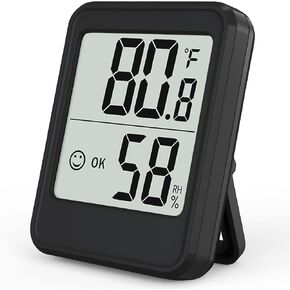 مقياس حرارة رقمي للرطوبة في الأماكن المغلقة، مقياس حرارة الغرفة 2.7 بوصة مع مستشعر عالي الدقة، مقياس مراقبة درجة الحرارة والرطوبة لأساسيات المنزل لغرفة النوم، وغرفة الأطفال، والدفيئة (أسود) in Kuwait