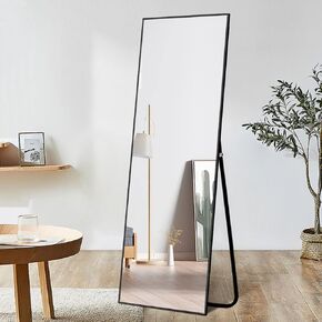 NeuType Dressing Mirror Full Length 59"x20" Floor-Standing Mirror Wall-Mounted Mirror, Floor Rectangle Mirror for Bedroom, Standing Hanging or Leaning Against Wall, Aluminum Alloy Thin Frame, Black
