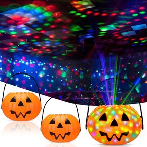 3 Set Lighted Halloween Trick or Treat Bucket with Disco Plastic Light up Pumpkin Bucket Lantern Halloween Candy Basket Pails with Handle for Indoor Outdoor Halloween Party Favor Decoration