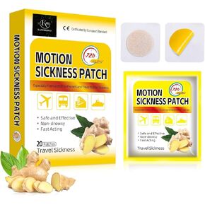 Motion Sickness Patches for Cruise, Non Drowsy Sea Sickness Patches for Boat, Car and Airplane, Waterproof Car Motion Sickness Patch with Ginger Extract for Travel, 20 Count
