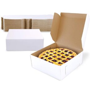 [25 Pack] Pastry Boxes - 7 x 7 x 3 Inches White Bakery Box for Cookies, Compostable Kraft Paper Cardboard for Baked Goods Packaging, Cake, Food, Donut, Cupcake, Candy, Bread, Bridesmaid Gift Box
