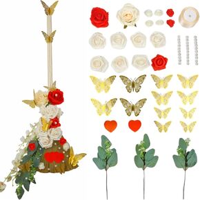 Wedding Brooms for Jumping Ceremony, Extended 35 x 11.8 in DIY Whisk Broom, Jumping The Broom for Wedding, Decorative Broom with 3D Butterflies/Name Stickers/Artificial Roses/Eucalyptus Leaves