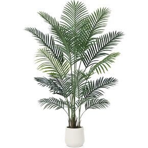 Artificial Palm Tree 5FT, Tall Fake Plant with White Planter, Faux Tropical Palm Tree Fake Moss for Indoor Home Decor Office Living Room Front Porch Patio