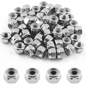 100PCS 1/4-20 Nylon Insert Hex Lock Nuts, Stainless Steel Lock nut Hex Locknuts for Industrial and Construction Fasteners