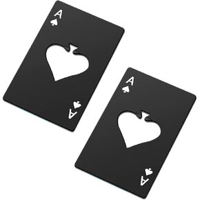 Poker Card Stainless Steel Flat 2 Pcs Beer Opener, Portable Ace of Spades Credit Card Size, Can Opener for Wedding Party Bar (Black), (MAN002)